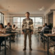 Leader avvolto da fasci di luce dorata che si intrecciano in ogni direzione, mentre i collaboratori intorno restano distratti e un diamante resta inosservato sotto un tavolo, simbolo della sindrome del leader pompiere nella consulenza di Marcela Grohova urgenze ed emergenze continue